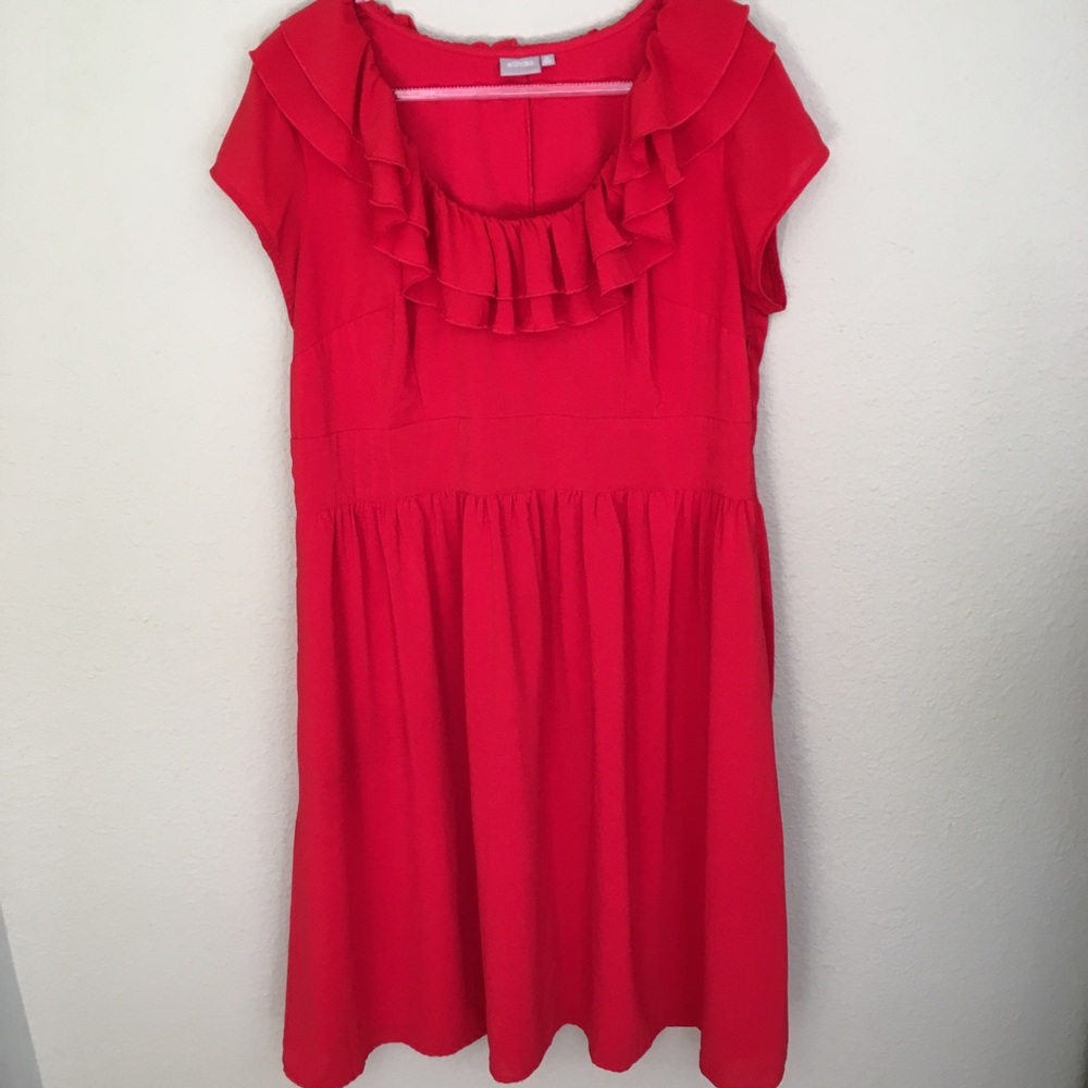 eShakti Red Ruffled Dress